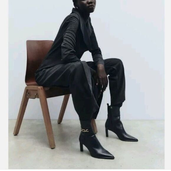Zara Heeled Leather Ankle Boots New - Picture 7 of 10